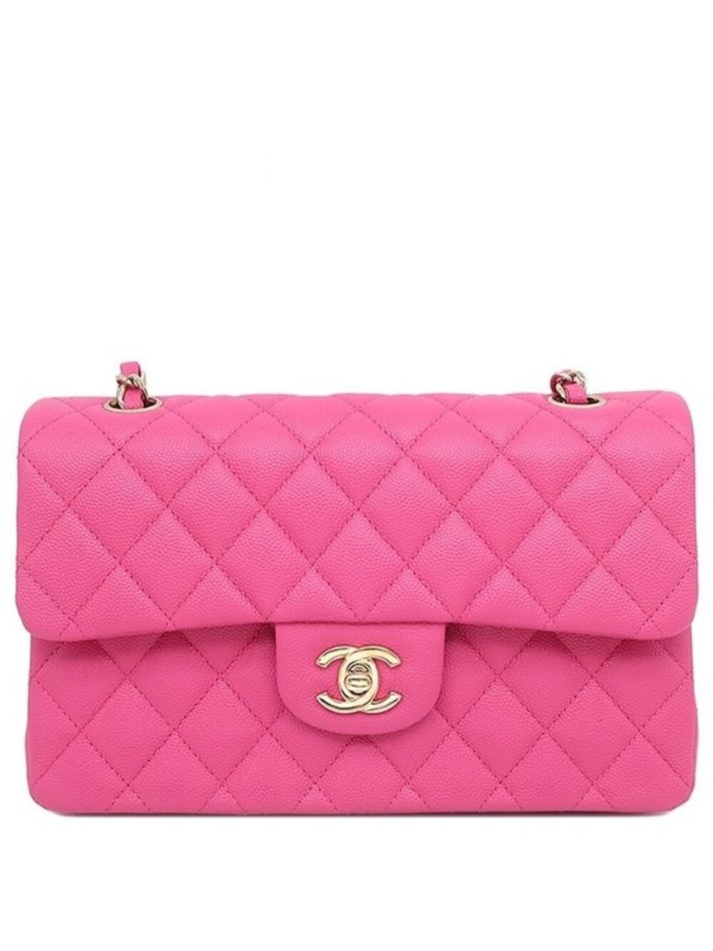 Chanel Shoulder Bag Quilted 23 Double Flap Caviar Leather Pink Gold Chain